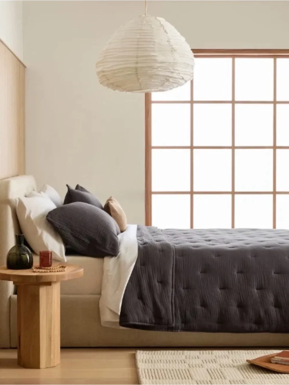 Quince Organic Cotton Airy Gauze Dream Quilt Set -Queen - Color: Charcoal